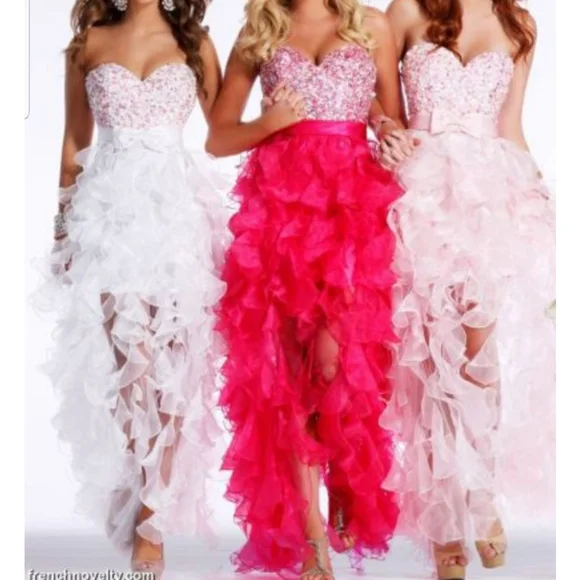 New! Strapless Spiral Ruffle Bling Prom Gown - Picture 2 of 8